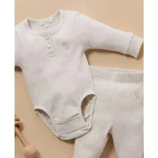 Pure Baby - Leggings caneladas neutras para bebês, melange de trigo