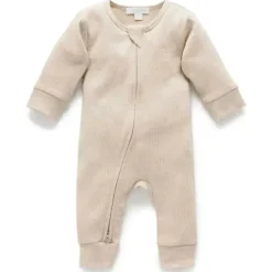 Pure Baby - Macacão de bebê com zíper canelado neutro, Biscuit Melange