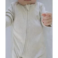 Pure Baby - Macacão de bebê com zíper canelado neutro, melange de trigo