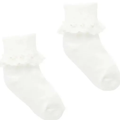 Pure Baby - Meia de renda branca para bebé menina