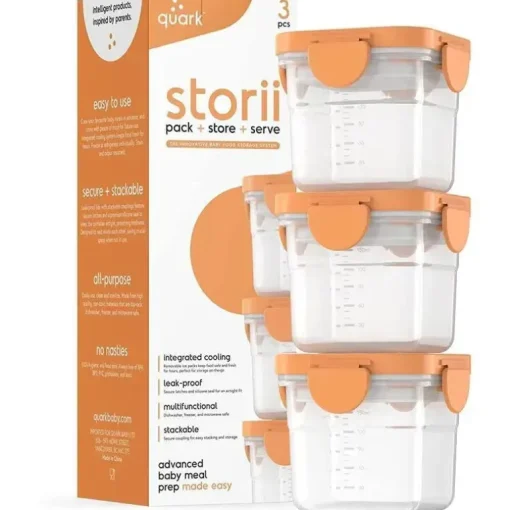 Quark - 3Pk Storrii Recipientes de comida para bebês com tampas, 5 onças