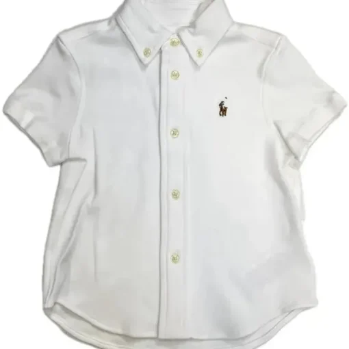 Ralph Lauren - Camisa esportiva de malha interlock de manga curta com conjunto curto Seersucker 12M, branco