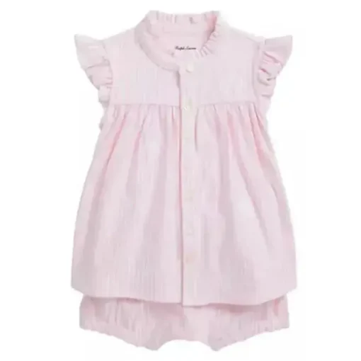 Ralph Lauren Baby – 2 unidades de blusa de malha Oxford de manga curta com Bloomer, rosa Carmel