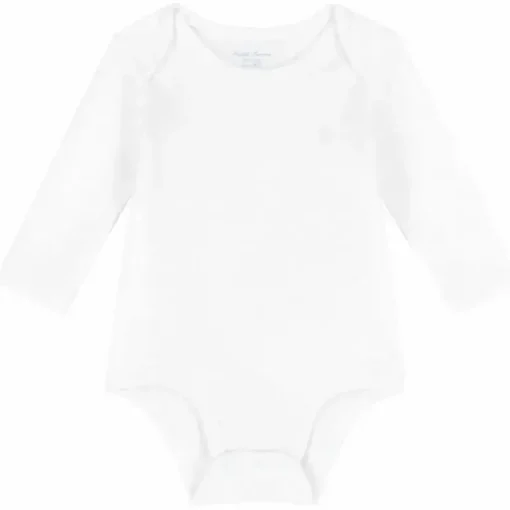 Ralph Lauren Baby - Body de manga comprida com gola redonda, branco
