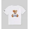 Ralph Lauren Baby - Camiseta de malha de algodão de manga curta com estampa de urso, branca