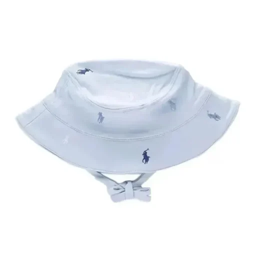 Ralph Lauren Baby - Chapéu balde de malha interlock com estampa polo azul berilo