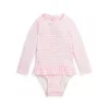 Ralph Lauren Baby - Maiô de guingão com babados de peça única para meninas