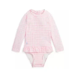 Ralph Lauren Baby - Maiô de guingão com babados de peça única para meninas