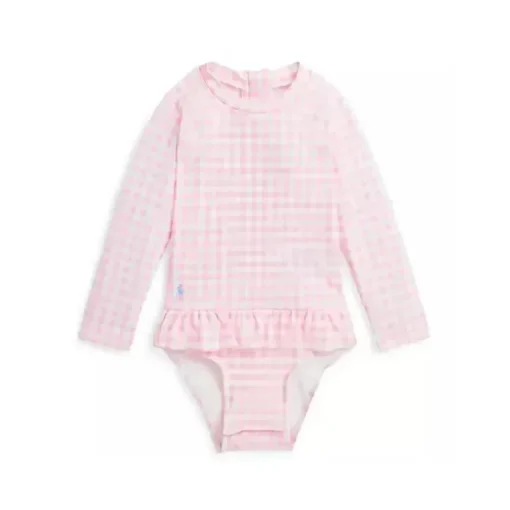 Ralph Lauren Baby - Maiô de guingão com babados de peça única para meninas