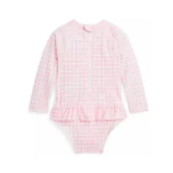 Ralph Lauren Baby - Maiô de guingão com babados de peça única para meninas