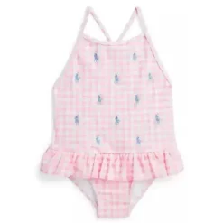 Ralph Lauren Baby - Maiô Gingham Pony Print 1Pk, Rosa Claro