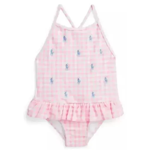 Ralph Lauren Baby - Maiô Gingham Pony Print 1Pk, Rosa Claro