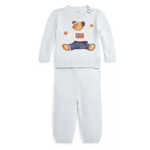 Ralph Lauren Baby - 2Pk Long Sleeve Cotton Novelty Flag Bear Sweater With Matching Pant