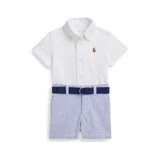 Ralph Lauren Baby - 3Pk Short-Sleeve Interlock Sport Shirt With Belt And Seersucker Short