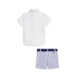 Ralph Lauren Baby - 3Pk Short-Sleeve Interlock Sport Shirt With Belt And Seersucker Short