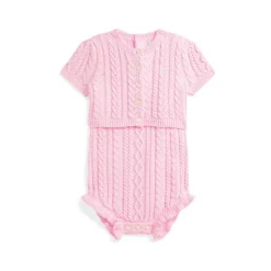 Ralph Lauren Baby - 2Pk Sleeveless Cotton Sweater Shortall With Matching Cardigan, Pink