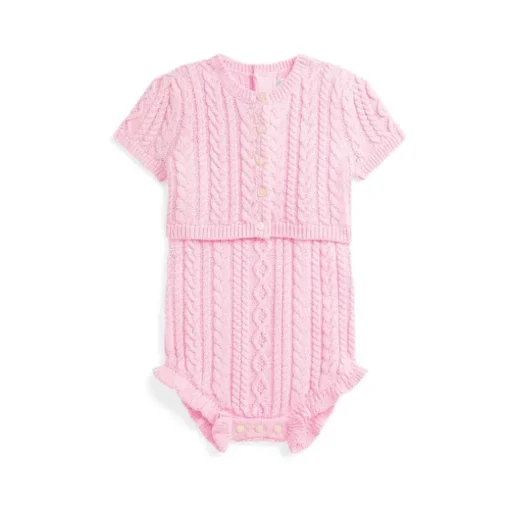 Ralph Lauren Baby - 2Pk Sleeveless Cotton Sweater Shortall With Matching Cardigan, Pink