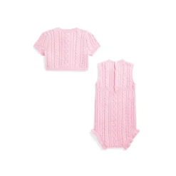 Ralph Lauren Baby - 2Pk Sleeveless Cotton Sweater Shortall With Matching Cardigan, Pink