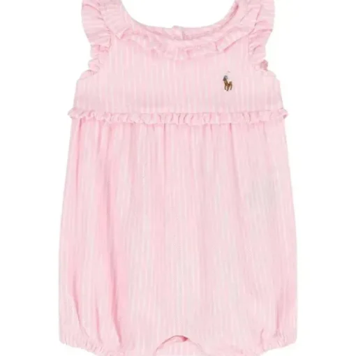 Ralph Lauren Baby - Shortall sem mangas Oxford Mesh Bubble, Rosa Carmel