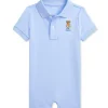 Ralph Lauren Baby - Short-Sleeve Cotton Interlock Novelty Bear Graphic Shortall, Office Blue