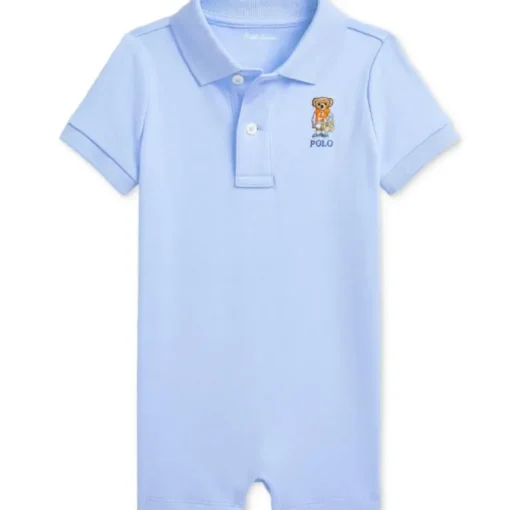 Ralph Lauren Baby - Short-Sleeve Cotton Interlock Novelty Bear Graphic Shortall, Office Blue