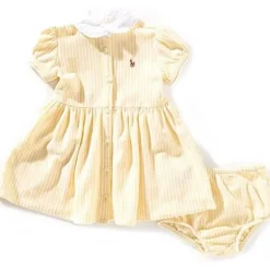 Ralph Lauren Baby - Short-Sleeve Oxford Mesh Striped Dress With Peter Pan Collar, Yellow