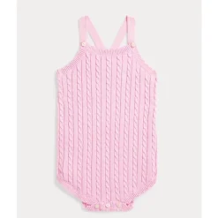 Ralph Lauren Baby - Sleeveless Combed Cotton Mini Cable Knit Bubble Bodysuit, Bath Pink