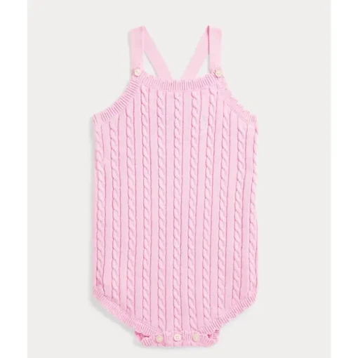 Ralph Lauren Baby - Sleeveless Combed Cotton Mini Cable Knit Bubble Bodysuit, Bath Pink