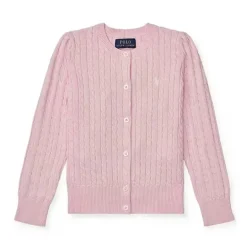 Ralph Lauren Baby – Suéter Cardigan de malha de caxemira de manga comprida rosa