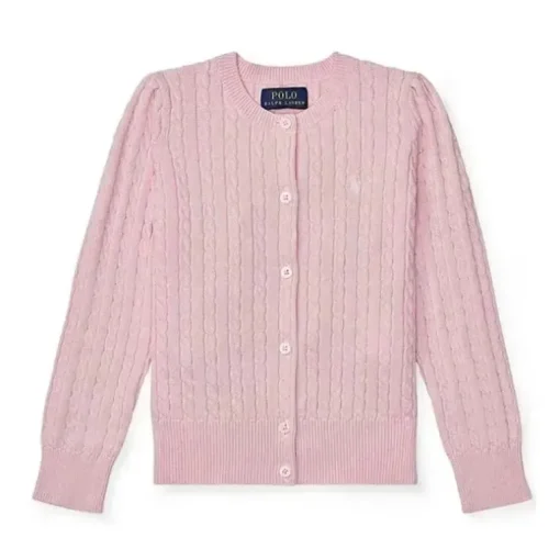 Ralph Lauren Baby – Suéter Cardigan de malha de caxemira de manga comprida rosa