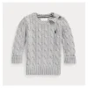 Ralph Lauren Baby – Suéter de manga comprida de algodão com gola redonda
