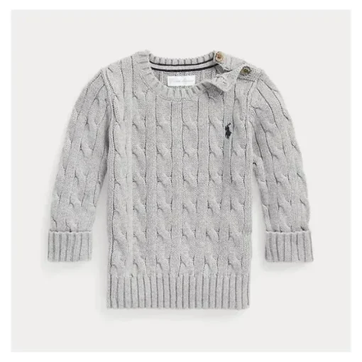 Ralph Lauren Baby – Suéter de manga comprida de algodão com gola redonda