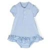 Ralph Lauren Baby - Vestido polo de manga curta em malha interlock com babados e cupcake, azul