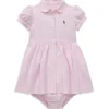 Ralph Lauren Baby - Vestido Oxford de tricô listrado e Bloomer, rosa camelo
