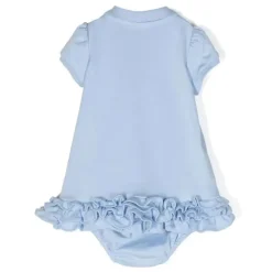 Ralph Lauren Baby - Vestido polo de manga curta em malha interlock com babados e cupcake, azul