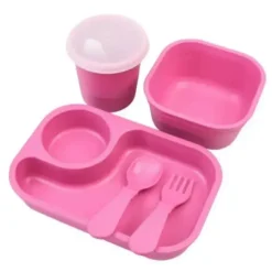 Re Play - Conjunto de jantar minúsculo 5Pk Suprimentos de alimentação para bebês e crianças pequenas, rosa brilhante