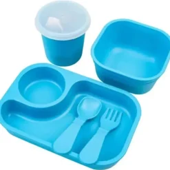 Re Play - Conjunto de jantar minúsculo 5Pk Suprimentos de alimentação para bebês e crianças pequenas, azul celeste