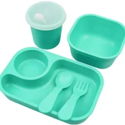 Re Play - Conjunto de jantar minúsculo 5Pk Suprimentos de alimentação para bebês e crianças pequenas, Aqua