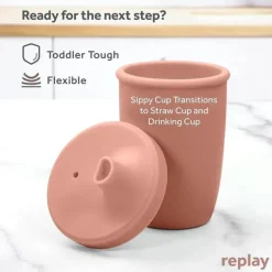 Re Play - Copo com canudinho de silicone sustentável de 8 onças para crianças, deserto