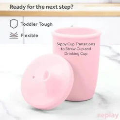Re Play - Copo com canudinho de silicone sustentável de 8 onças para crianças, rosa gelo