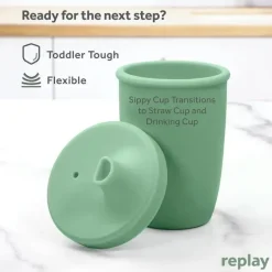 Re Play - Copo com canudinho de silicone sustentável de 8 onças para crianças, Sage