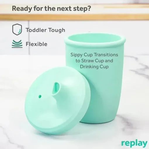 Re Play - Copo com canudinho de silicone sustentável de 8 onças para crianças, hortelã