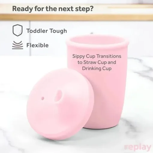 Re Play - Copo com canudinho de silicone sustentável de 8 onças para crianças, rosa gelo