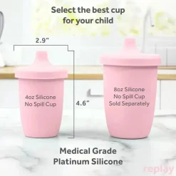 Re Play - Copo com canudinho de silicone sustentável de 8 onças para crianças, rosa gelo