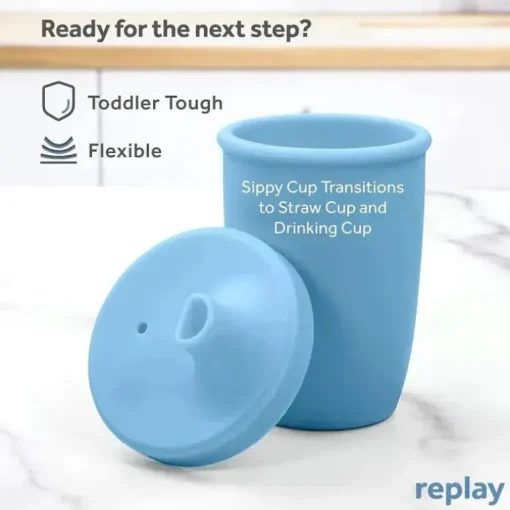 Re Play - Copo com canudinho de silicone sustentável de 8 onças para crianças, jeans