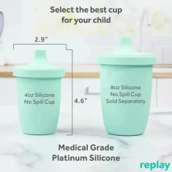 Re Play - Copo com canudinho de silicone sustentável de 8 onças para crianças, hortelã