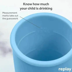 Re Play - Copo com canudinho de silicone sustentável de 8 onças para crianças, jeans