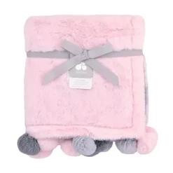 Recém-nascido - cobertor de pelúcia pom-pom, rosa
