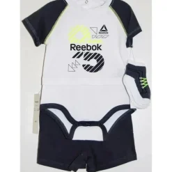 Reebok - Conjunto de 3 peças Creeper/Short/Bootie de Malha Enxoval, True White