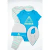 Reebok Enxoval Macacão/Creeper/Chapéu/ Babete 4 Peças Conjunto Danúbio Azul 6/9M